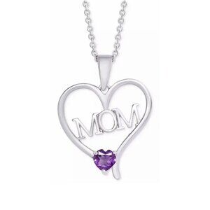 NWT Sterling Silver Heart Amethyst 18" Pendant Necklace Mom Mother's Day
